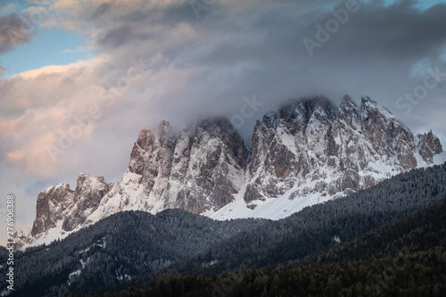 Obraz na płótnie Amazing Dolomites Mountains Landscape during sunset. Wonderful picturesque Scene. Val di Funes. Italy. w salonie