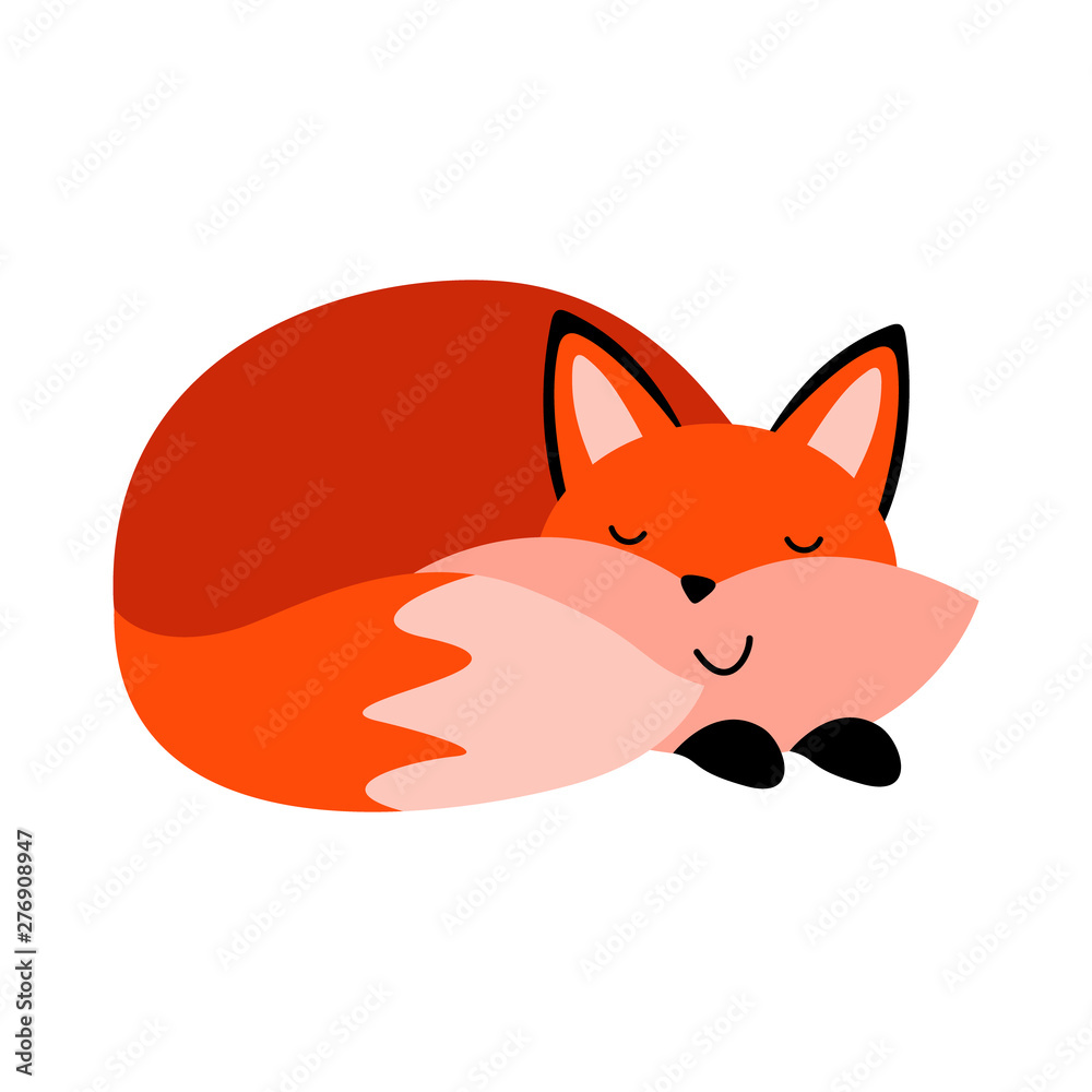 Sleeping red fox on white background. Cute woodland animal in simple cartoon style. Single isolated element. Flat vector illustration. Stock Vector | Adobe Stock Sleeping red fox on white background. Cute woodland animal in simple cartoon style. Single isolated element. Flat vector illustration. Stock Vector | Adobe Stock