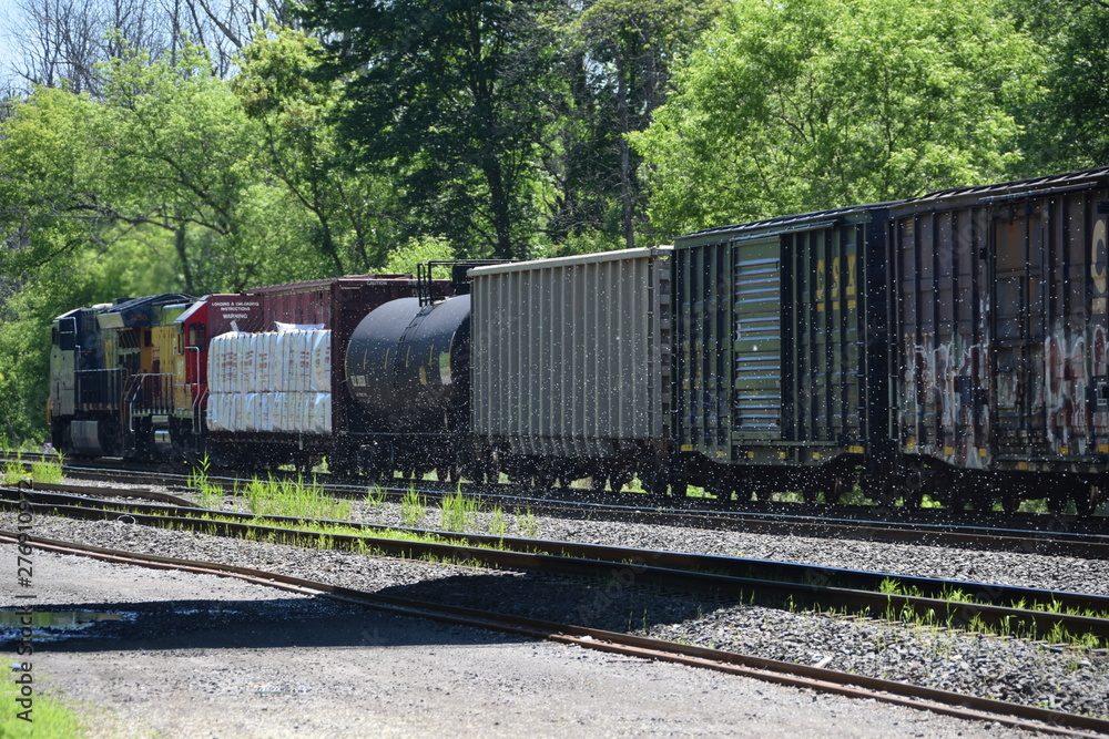 Train passing through Rail Yard in Syracuse New York