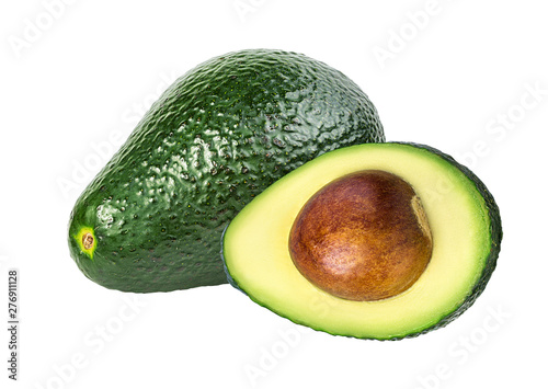 Fresh avocado fruits isolated on white background with clipping path