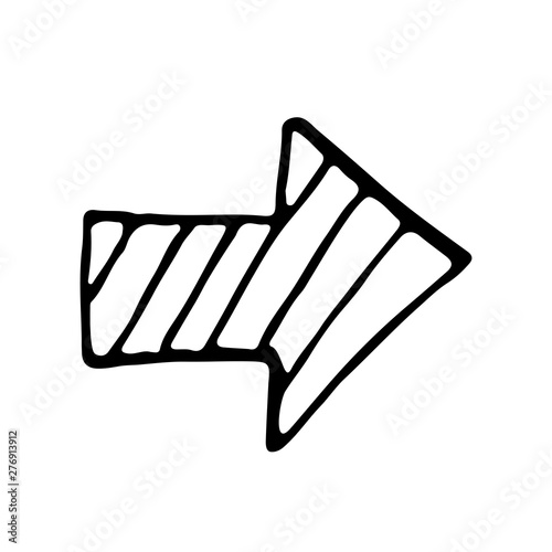 Cute cartoon hand drawn arrow icon. Funny vector black and white arrow icon. Isolated monochrome doodle arrow icon for various projects.