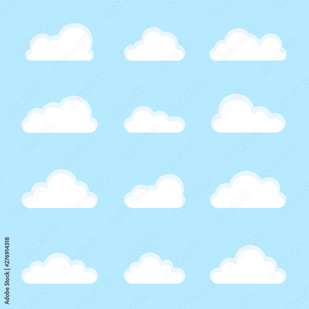 white cloud vectors on blue background, flat design white cloud vectors on blue background, flat design