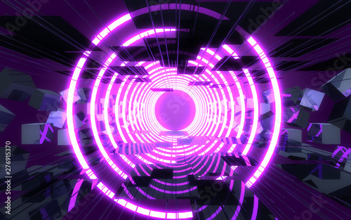 3d abstract space portal construction background. 3d illustration