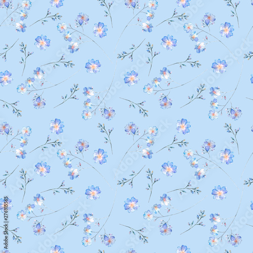 Watercolr seamless pattern with forget-me-not flowers