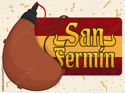 Traditional Bota Bag or Canteen to Celebrate Spanish San Fermin, Vector Illustration