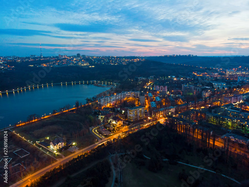 Aerial drone view of valea morilor park and lake in chisinau © frimufilms