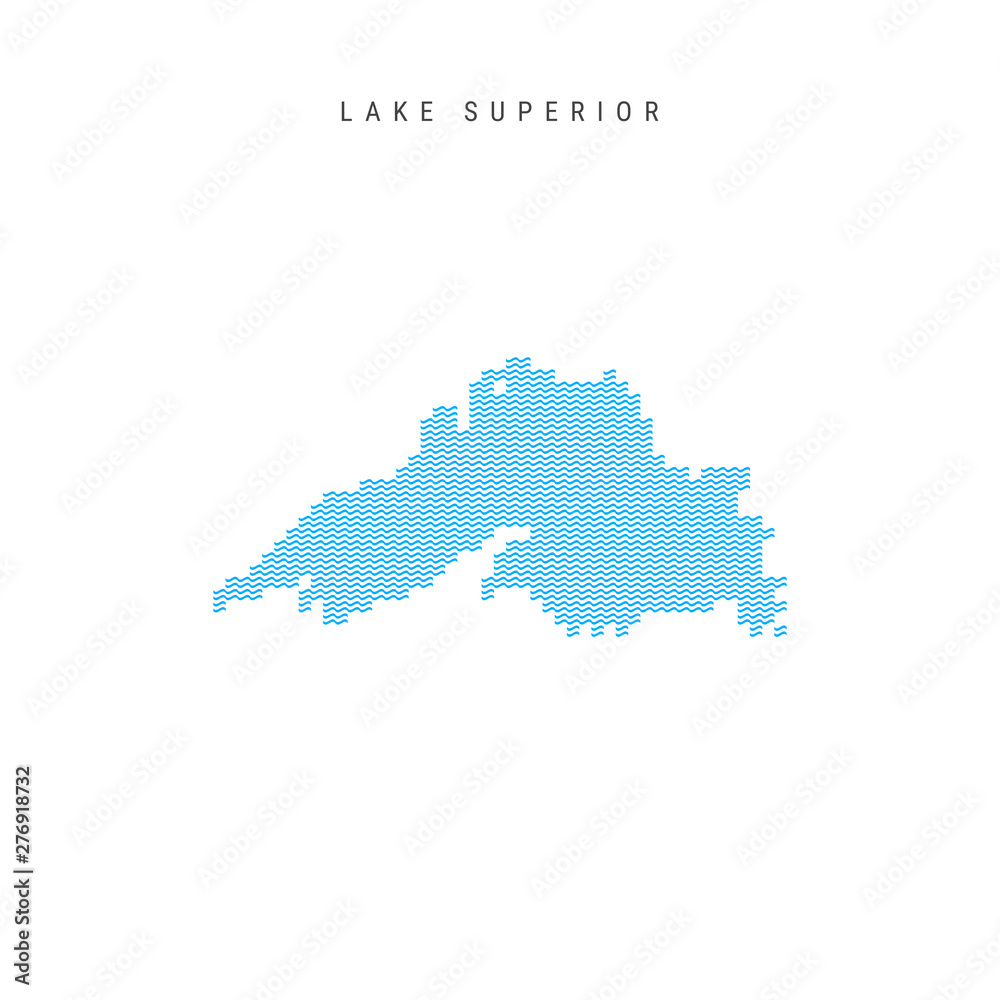 Vector Blue Wave Pattern Map of Lake Superior. Wavy Line Pattern Silhouette of Lake Superior