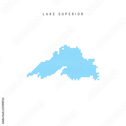 Vector Blue Wave Pattern Map of Lake Superior. Wavy Line Pattern Silhouette of Lake Superior