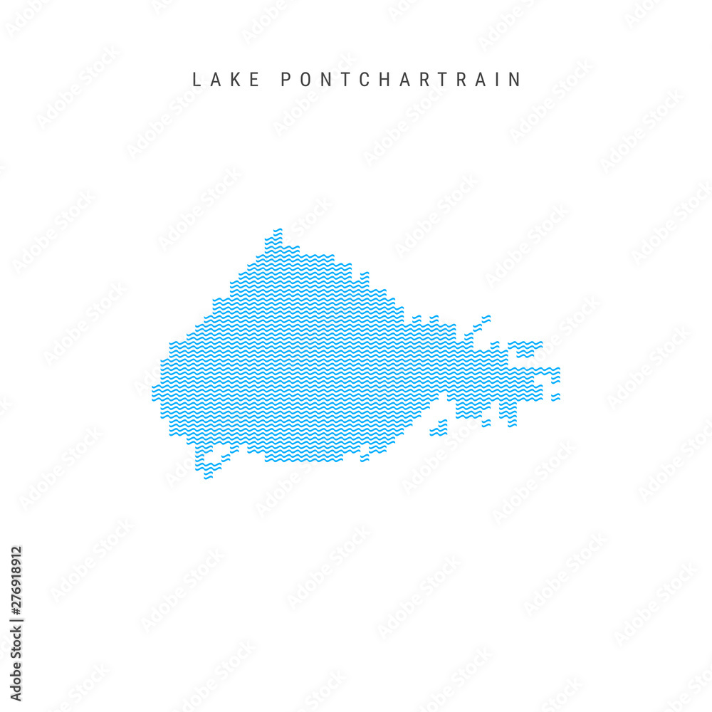 Vector Blue Wave Pattern Map of Lake Pontchartrain. Wavy Line Pattern Silhouette of Lake Pontchartrain