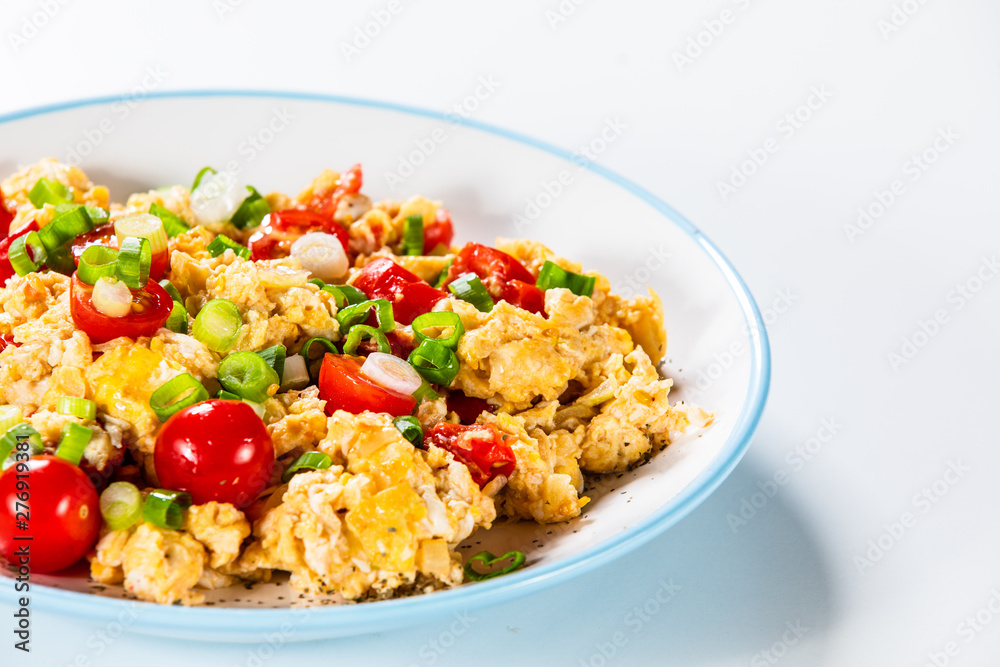 Breakfast - scrambled eggs with vegetables Breakfast - scrambled eggs with vegetables