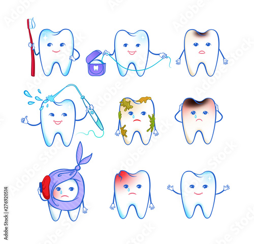 Vector illustration set of tooth characters