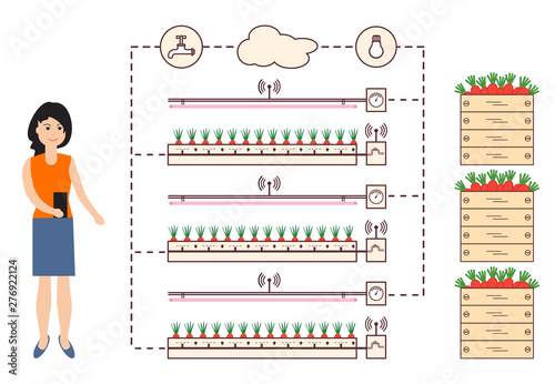 Woman controls the smart farm and agriculture.