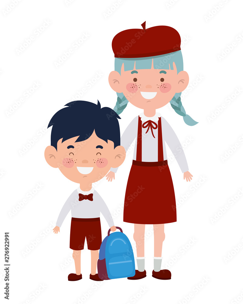 couple students standing smiling on white background