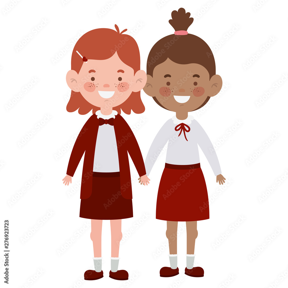student girls standing smiling on white background student girls standing smiling on white background