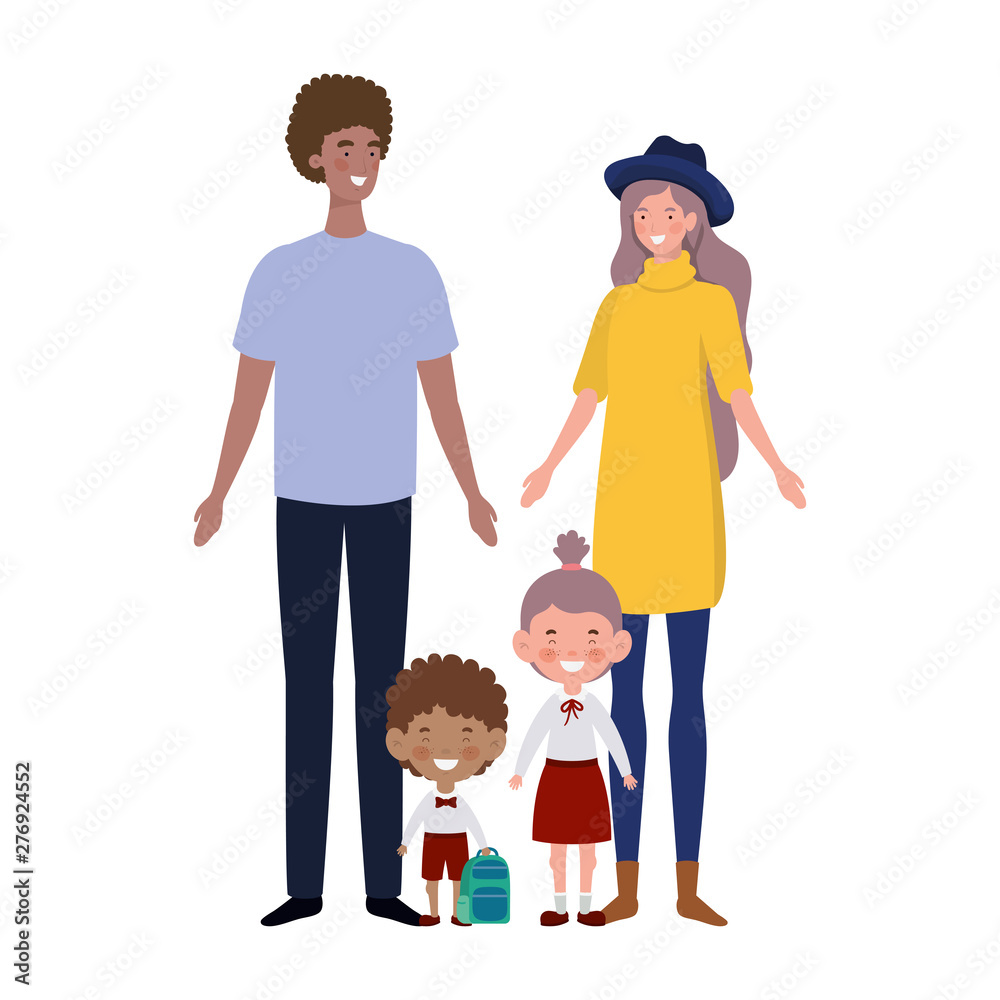 couple of parents with children avatar character couple of parents with children avatar character