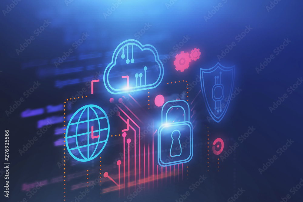 Obraz premium Cloud computer and cyber security background