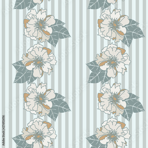 A vintage floral seamless vector striped pattern in muted colors. Surface print design.