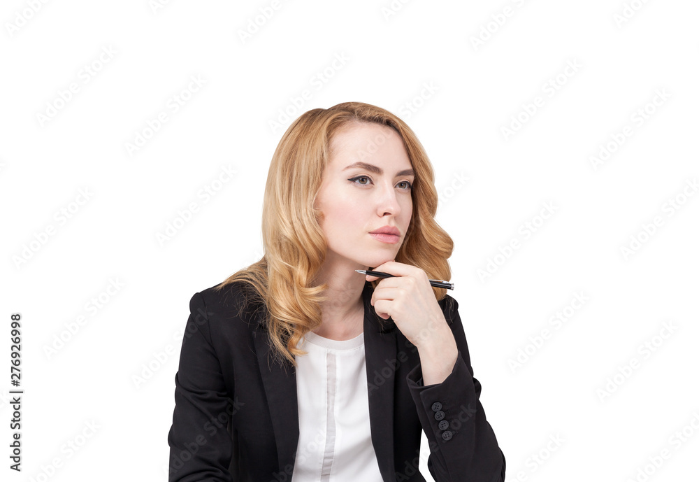 Thoughtful ginger business woman, isolated Thoughtful ginger business woman, isolated