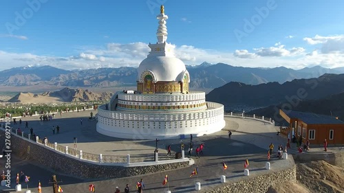Shanti Stupa is a Buddhist white-domed stupa on a hilltop in Chanspa, Leh district, Ladakh, in the north Indian state of Jammu and Kashmir.  photo