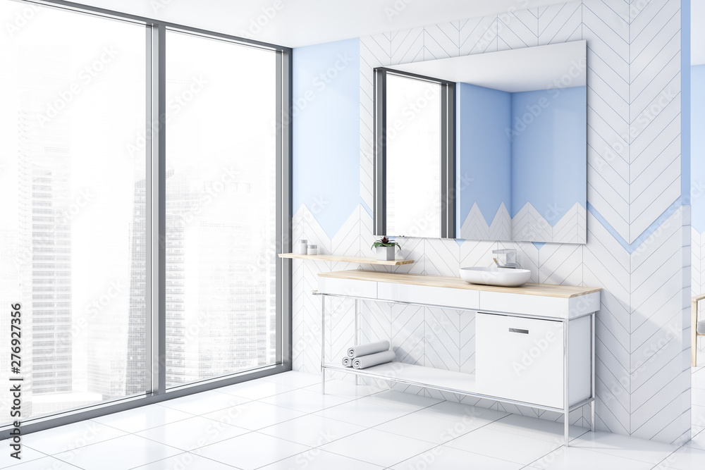 White and blue bathroom corner with sink White and blue bathroom corner with sink