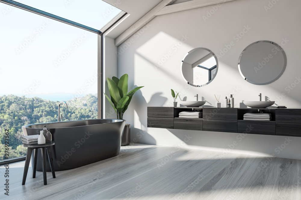 Fototapeta premium Attic bathroom corner, double sink
