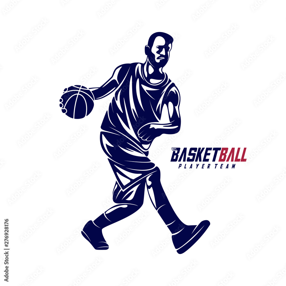 Modern Basketball Sport Silhouette Logo Vector Template. Basketball player slam dunk Design Vector