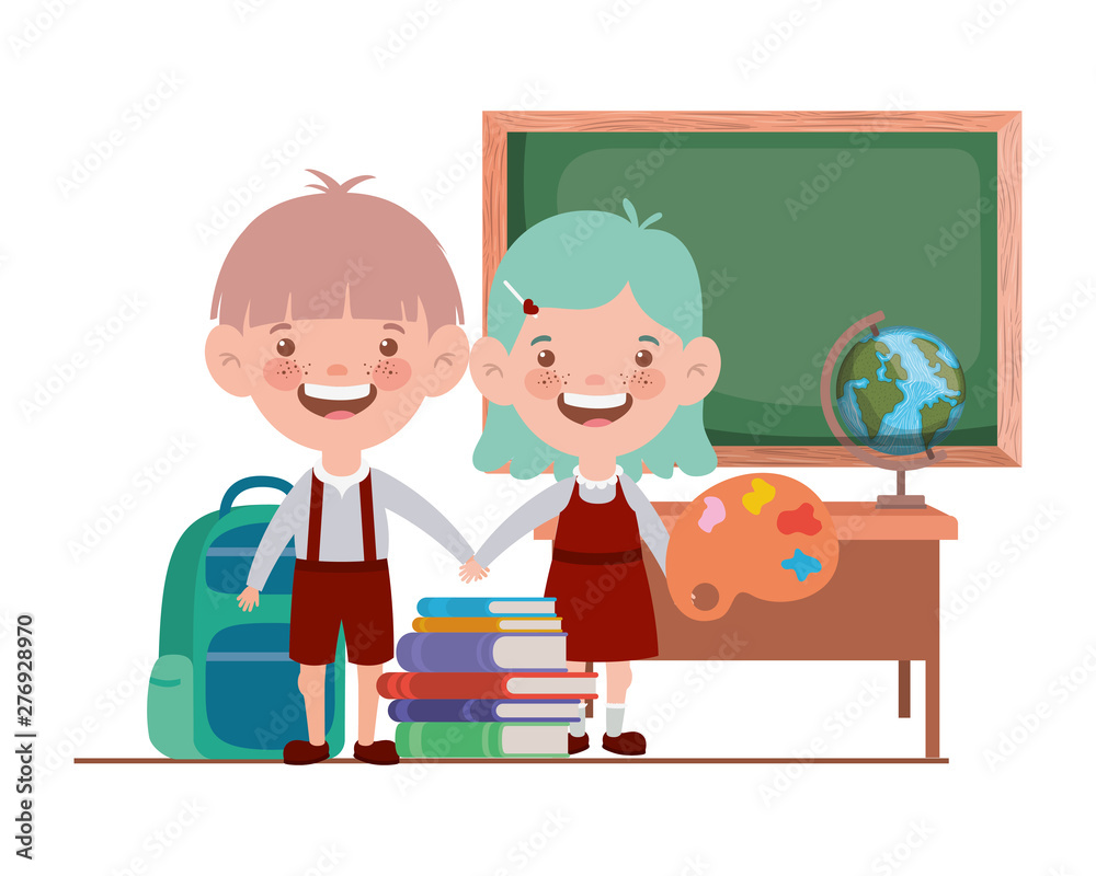 couple of students with school suppliesin the classroom couple of students with school suppliesin the classroom