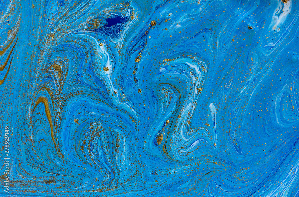 Marble abstract background. Blue marbling artwork texture.