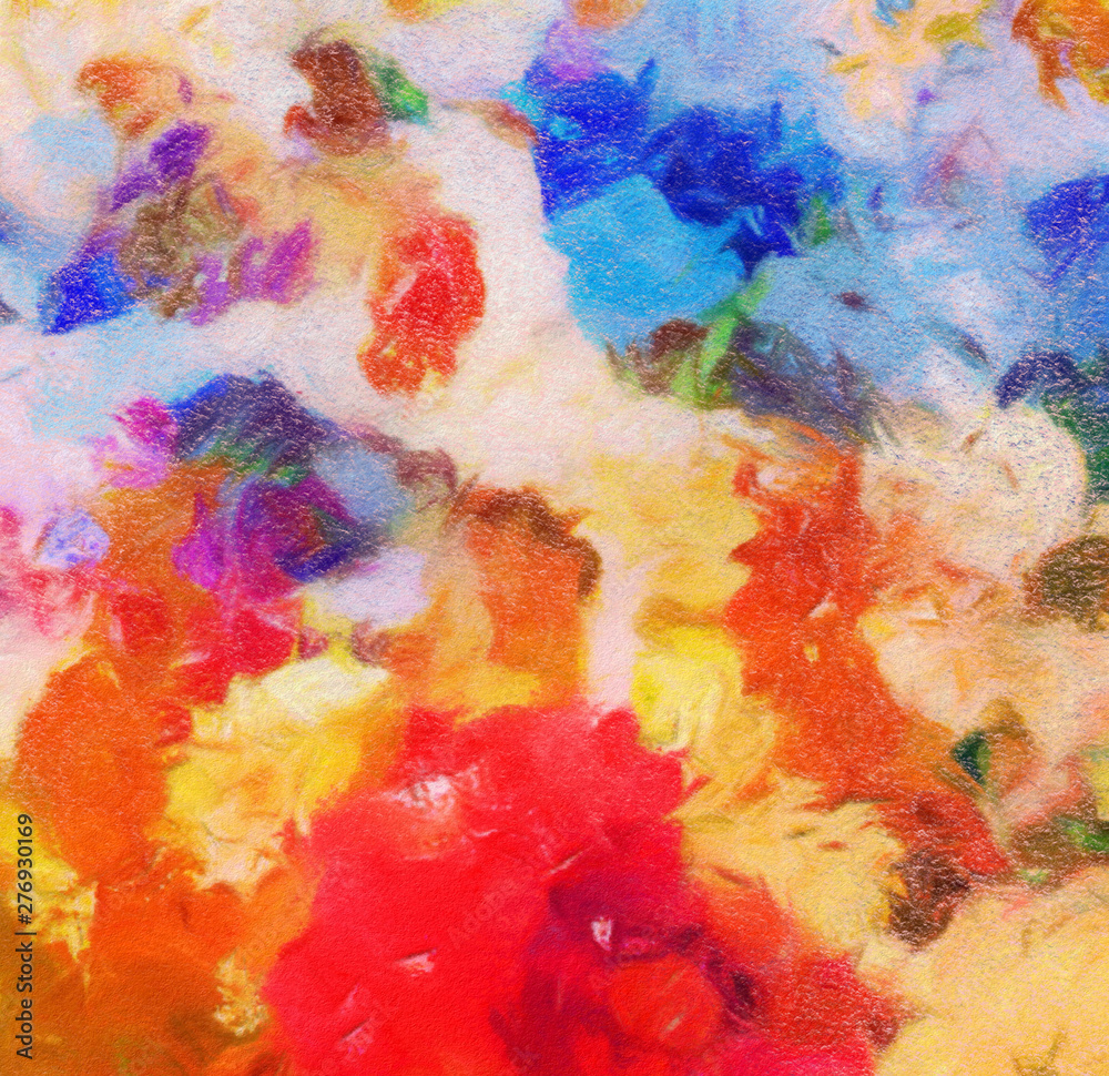 Colorful warm and bright artistic texture background. Oil paint brushstrokes and splashes. Art design pattern. 
