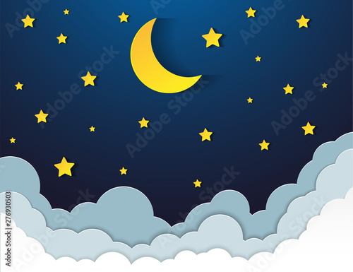 night sky with stars and moon. Vector EPS 10.