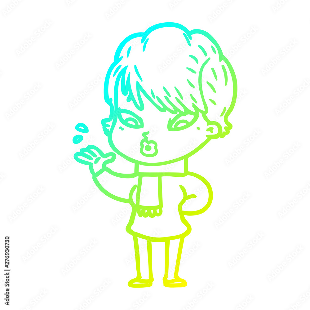 cold gradient line drawing cartoon woman cold gradient line drawing cartoon woman