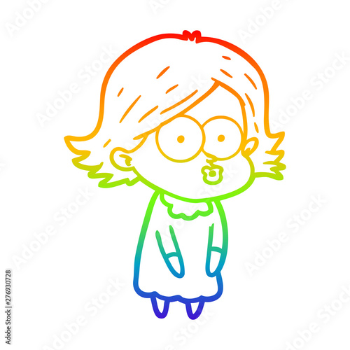 rainbow gradient line drawing cartoon girl pouting