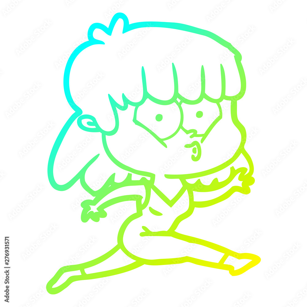 Fototapeta premium cold gradient line drawing cartoon woman running