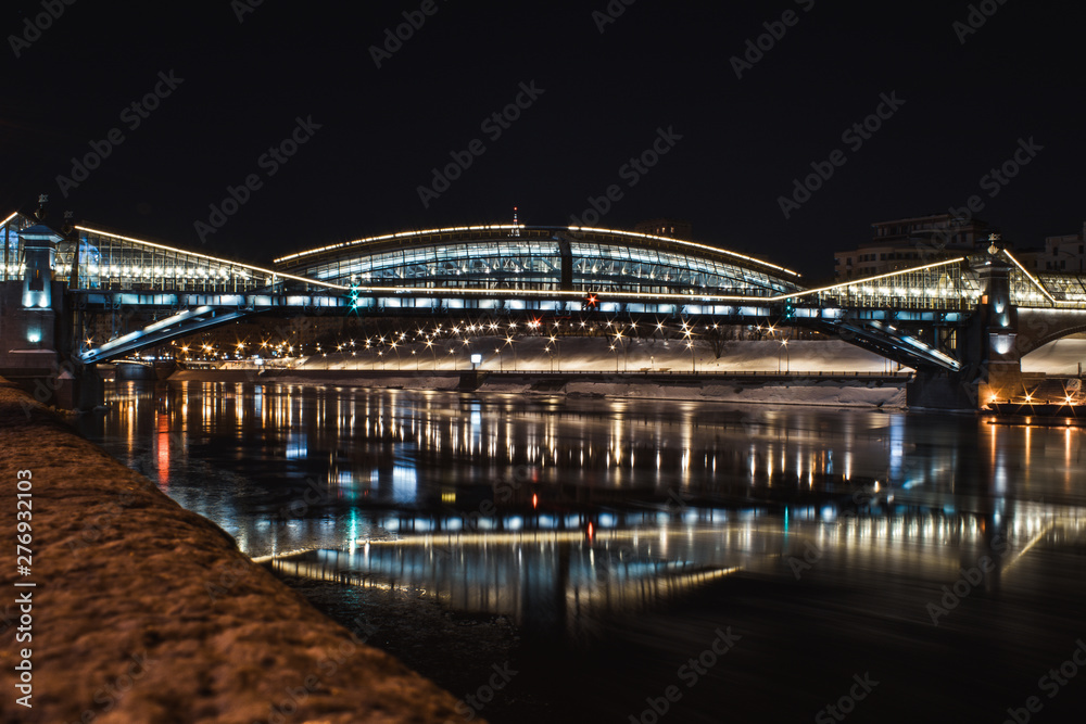 Frunze bridge in Moscow at night in winter