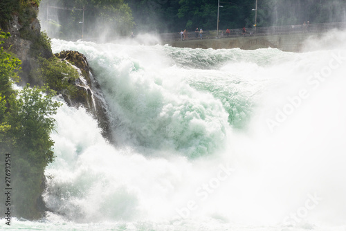 A beautiful waterfall on the river Rhine in the city Neuhausen am Rheinfall in northern Switzerland.