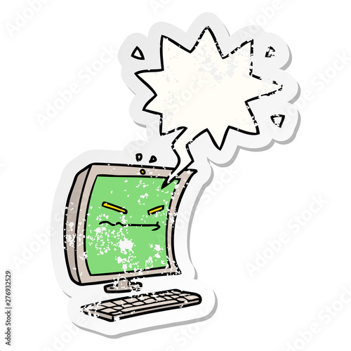 cyber bullying cartoon and speech bubble distressed sticker