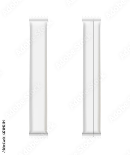 Blank white plastic package for batched coffee, sugar, salt or spice.