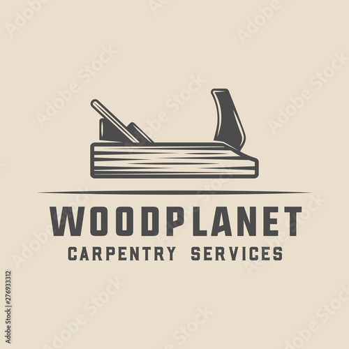 Vintage carpentry, woodwork and mechanic label, badge, emblem and logo. Vector illustration. Monochrome Graphic Art.