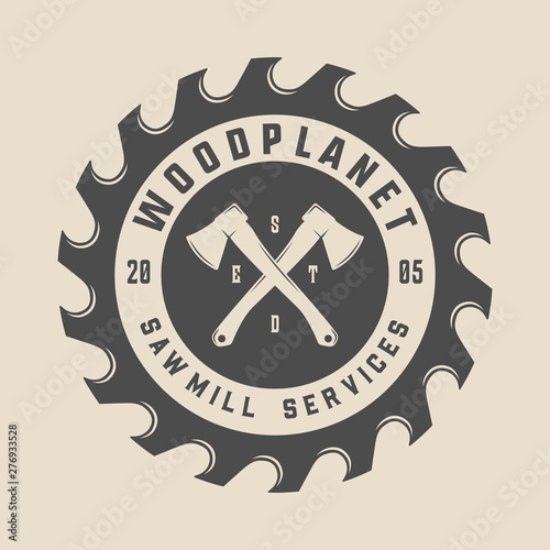 Vintage carpentry, woodwork and mechanic label, badge, emblem and logo.Vector illustration. Monochrome Graphic Art.