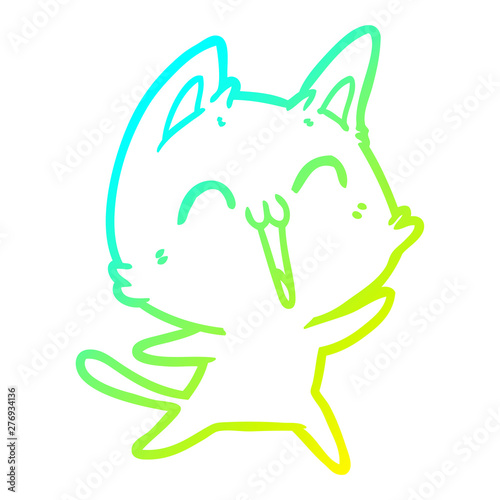 cold gradient line drawing happy cartoon cat