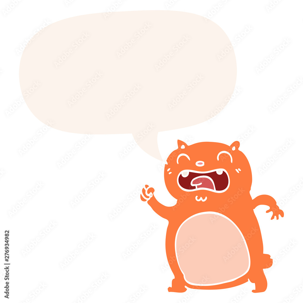 cartoon cat and speech bubble in retro style