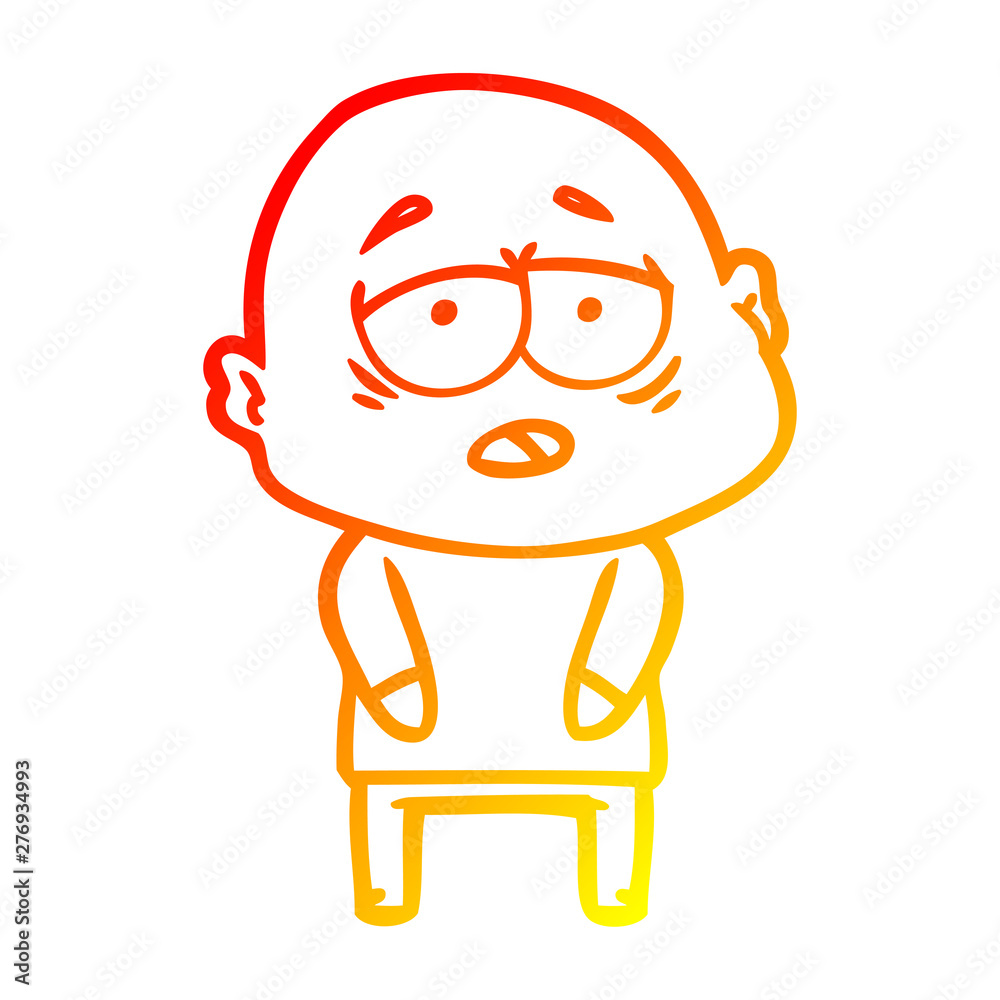 warm gradient line drawing cartoon tired bald man