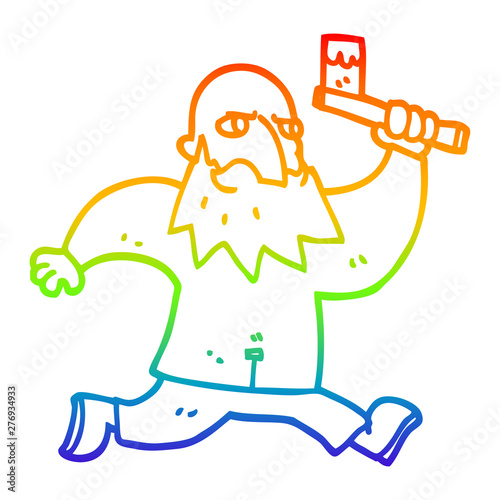 rainbow gradient line drawing cartoon man with bloody axe