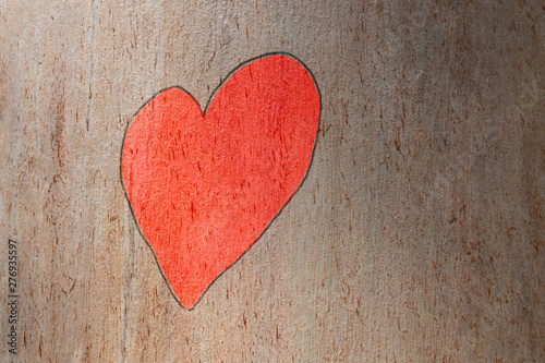 Love heart hand painted on a trunk tree. Love concept