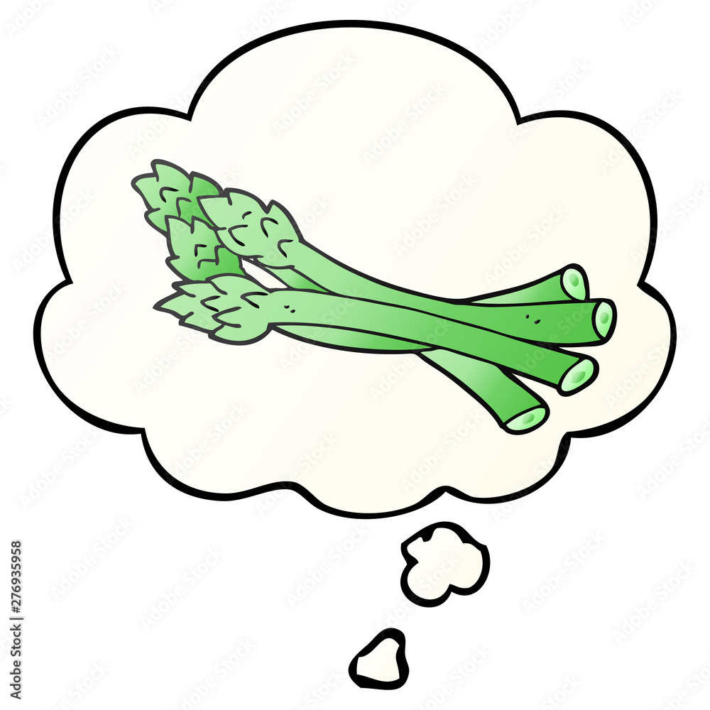 Fototapeta premium cartoon asparagus and thought bubble in smooth gradient style