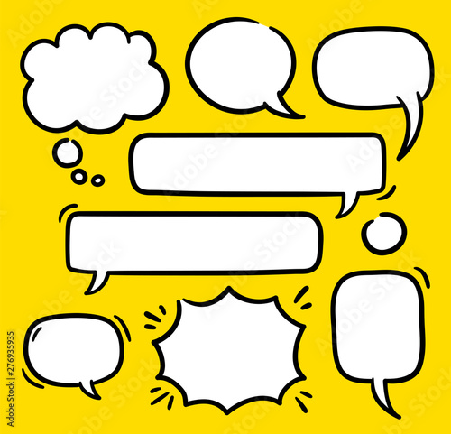 Cartoon speech bubbles, text balloons doodle vector set. Empty word comic shapes of thinking or speaking. Illustrations stored as symbols, some with 9-slice scaling guides (smart resizeable EPS)! photo