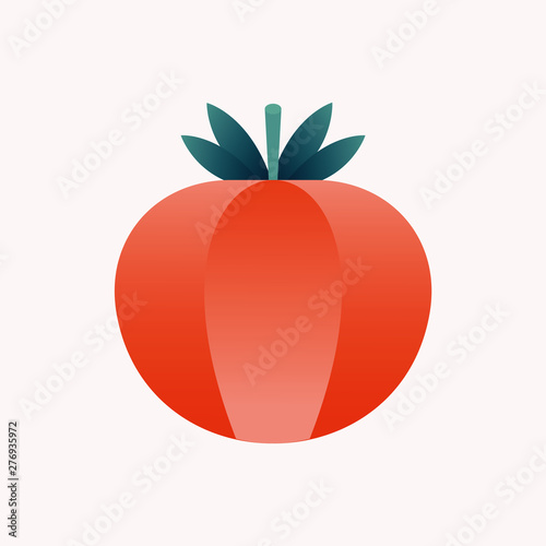 Fresh Red Tomato Vegetable isolated on white background. Tomato Icon for Market, Recipe Design. Organic Food. Cartoon Flat Style. Vector illustration for Your Design, Web.