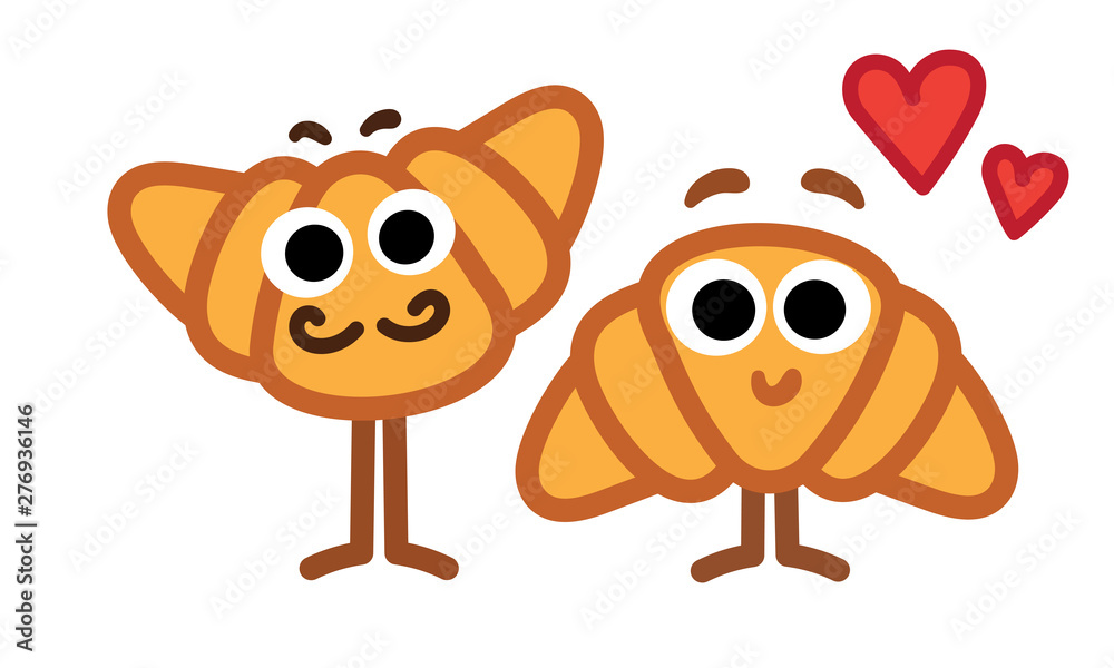 Croissant cartoon characters in love doodle icons set. Loveable french croisant mascots - male and female croissant character. Funny and cute food sticker drawing. Isolated vector illustration. Stock Vector | Adobe Stock Croissant cartoon characters in love doodle icons set. Loveable french croisant mascots - male and female croissant character. Funny and cute food sticker drawing. Isolated vector illustration. Stock Vector | Adobe Stock
