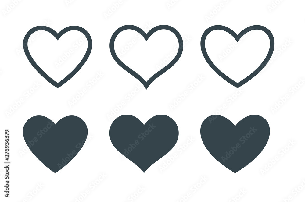 Black and white heart icons set. Concept of love isolated vector. Black and white heart icons set. Concept of love isolated vector.