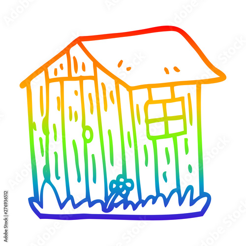 rainbow gradient line drawing cartoon wooden shed